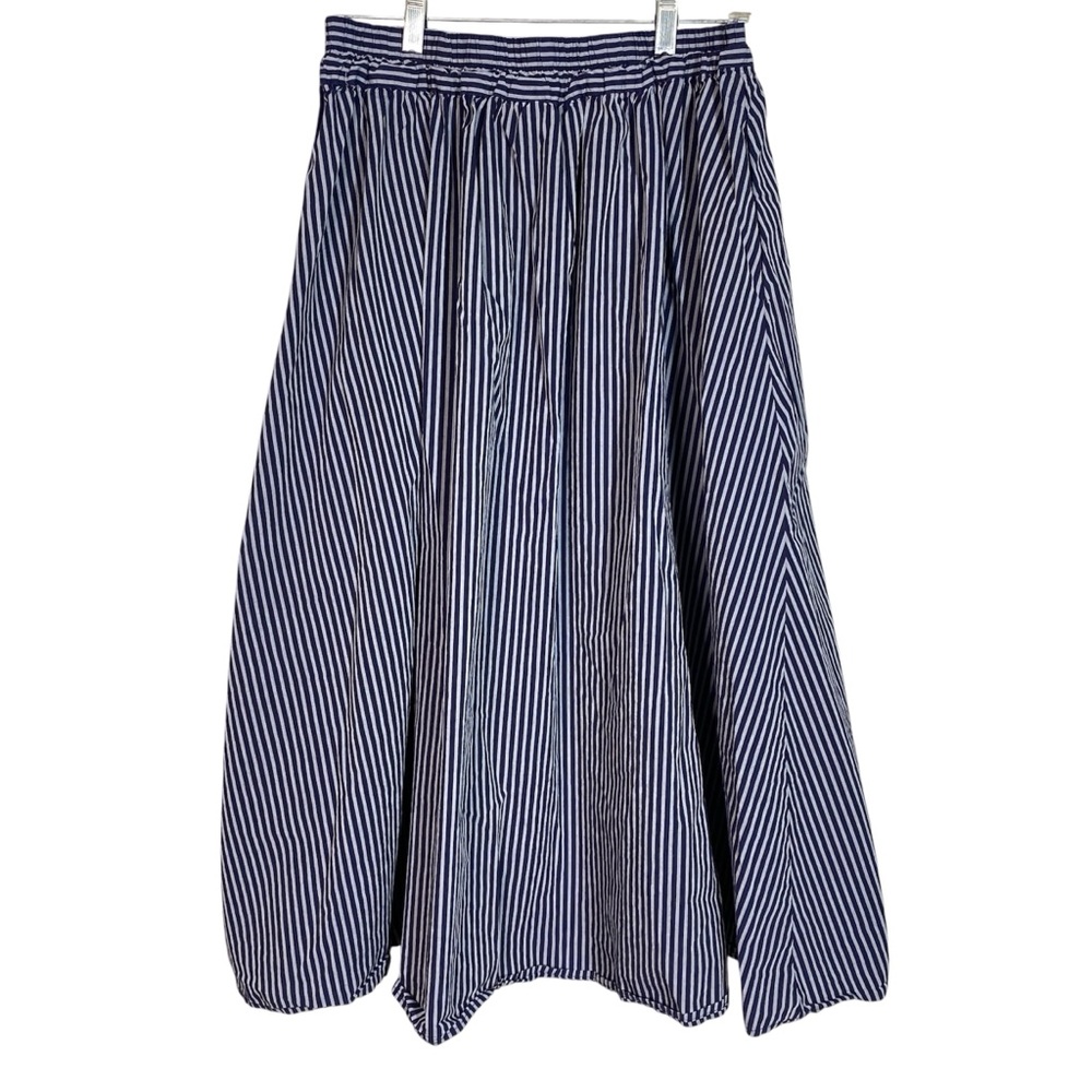 a new day Navy and White Striped A-Line Midi Skirt